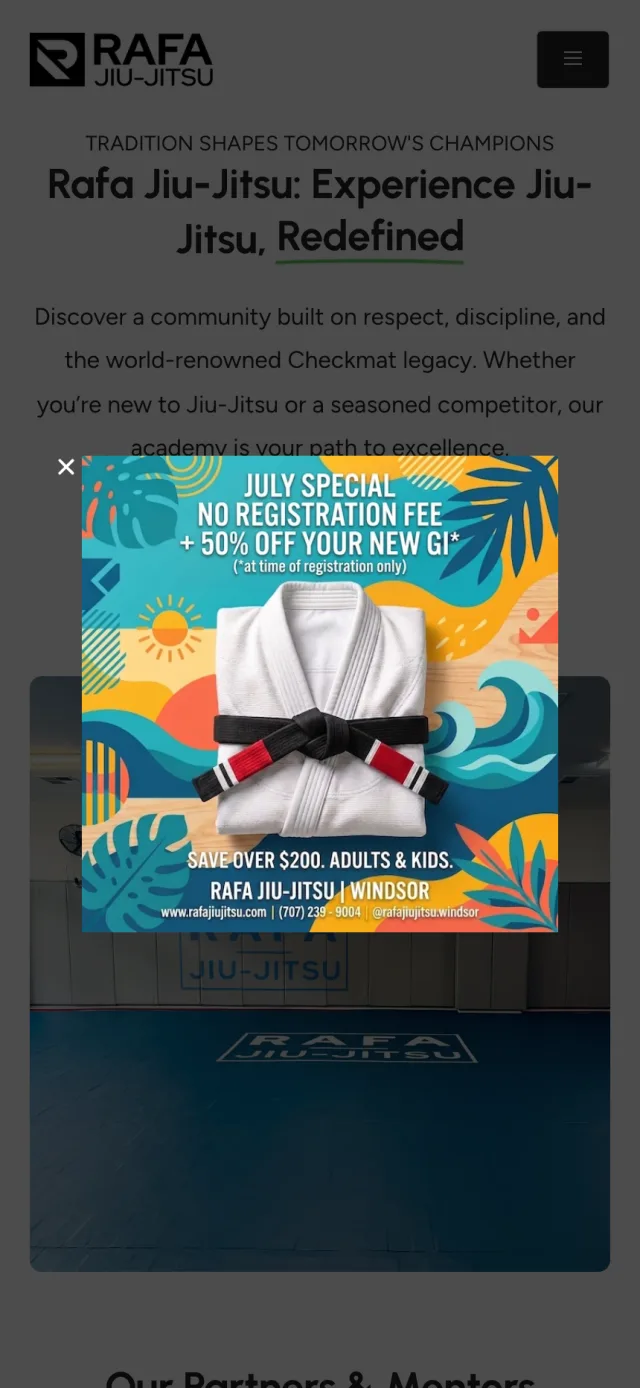 Rafa Jiu-Jitsu website on mobile — additional screen
